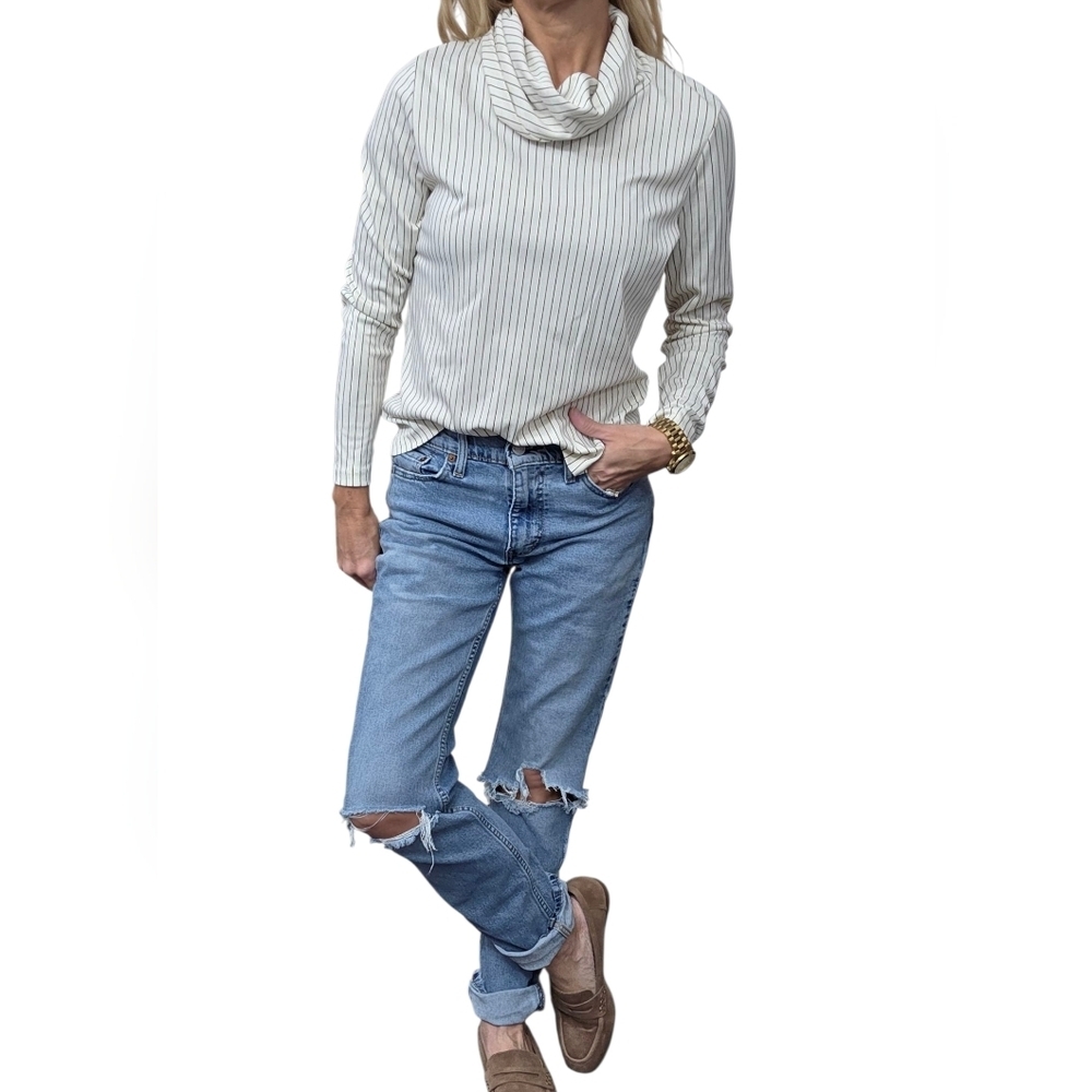 Vintage Alex Colman Pinstripe Cowl Neck Long Sleeve Top Minimalist Chic - Picture 6 of 9